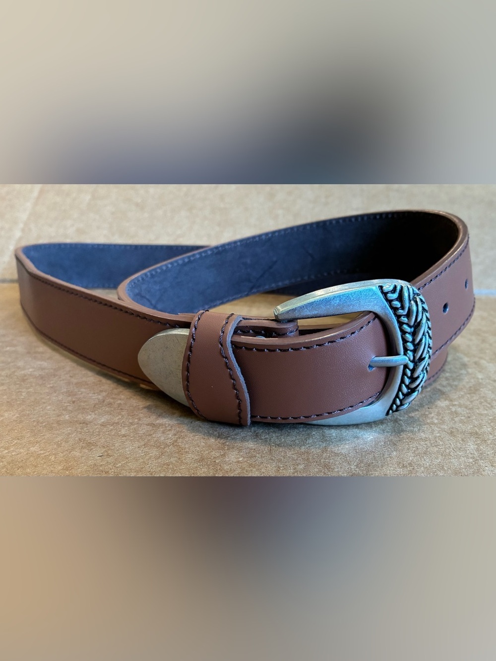 NWOT Atlas For Men Brown Western-Style Belt w/Silver-Color Metal Buckle; Size 53